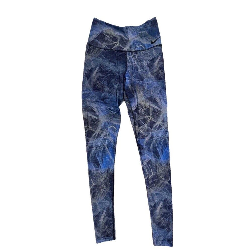 Nike Dri-FIT Women’s Mesh Overlay Leggings M Blue Smoke Print Shorts Lined Yoga